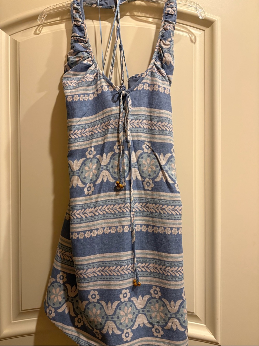Free People Blue and Cream Strappy Tank with Boho Print